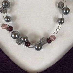 Lia Sophia purple, pink, and grey multi-strand beaded necklace